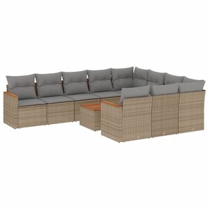 vidaXL Salon de jardin et coussins 11 Pièces mélange beige résine tressée
