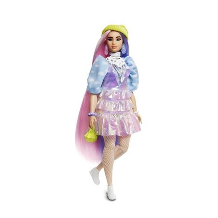 Barbie extra bonnet vert cheveux longs mauve et rose