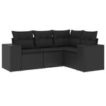 vidaXL Salon de jardin 4 Pièces avec coussins noir résine tressée