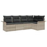 vidaXL Ensemble de Canapé de Jardin 5 Pièces avec Coussins Gris Clair en Poly Rattan