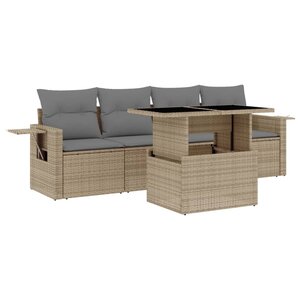 vidaXL Salon de jardin avec coussins 5 Pièces beige résine tressée