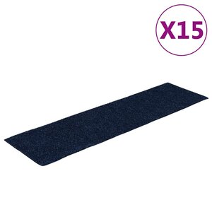 vidaXL Tapis d'escalier autocollants 15 pièces 76 x 20 cm Bleu marine Rectangulaire