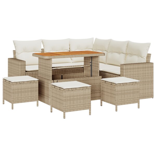 vidaXL Canapé de jardin 9 pièces avec coussins en poly rotin beige et acacia