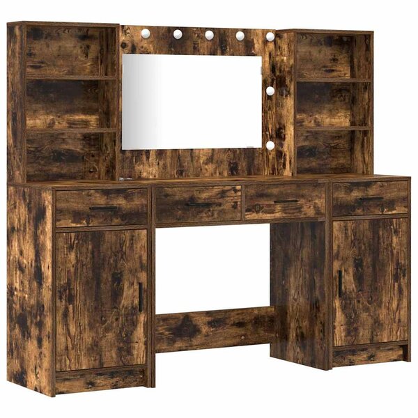 vidaXL Ensemble de Coiffeuse 3 Pièces Chêne fumé 78.5 x 41 x 135 cm