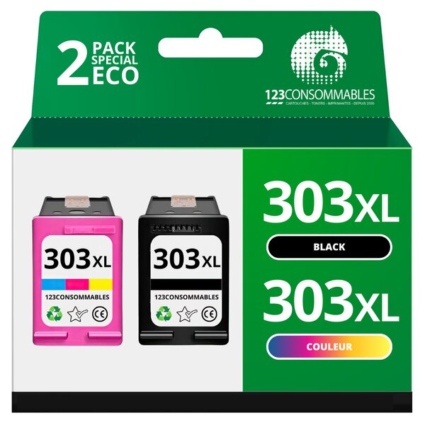 123CONSOMMABLES - 303XL - Pack 2 cartouches compatibles HP 303XL - noir et couleurs