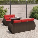 vidaXL Salon de jardin avec coussins 6Pièces marron résine tressée acacia
