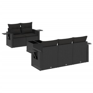 vidaXL Salon de jardin 6 Pièces avec coussins noir résine tressée