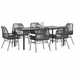 vidaXL Ensemble à manger de jardin coussins 7Pièces noir poly rotin verre