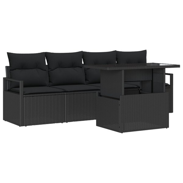 vidaXL Canapé de jardin 5 pièces avec coussins en poly rotin noir