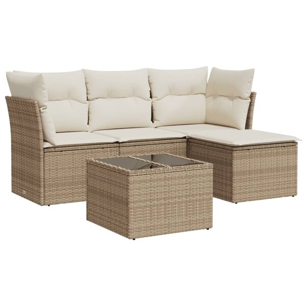 vidaXL Salon de jardin avec coussins 5 Pièces beige résine tressée