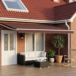 vidaXL Store rétractable manuel avec LEDs Marron et blanc 4 × 3 m