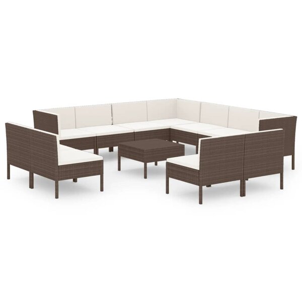 vidaXL Salon de jardin 12 Pièces avec coussins Résine tressée Marron