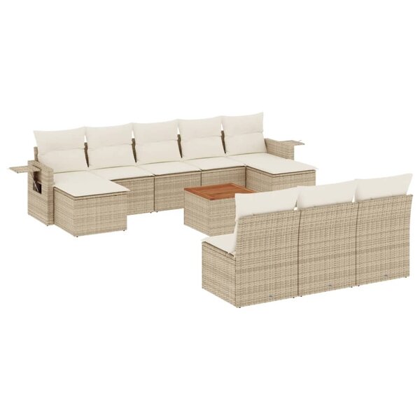 vidaXL Salon de jardin 11 Pièces avec coussins beige résine tressée