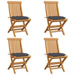 vidaXL Chaises de jardin et coussins anthracite lot de 4 Bois de teck