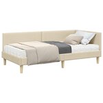 vidaXL Cadre de lit d'angle avec matelas 2 pc Crème 90 x 200 cm tissu