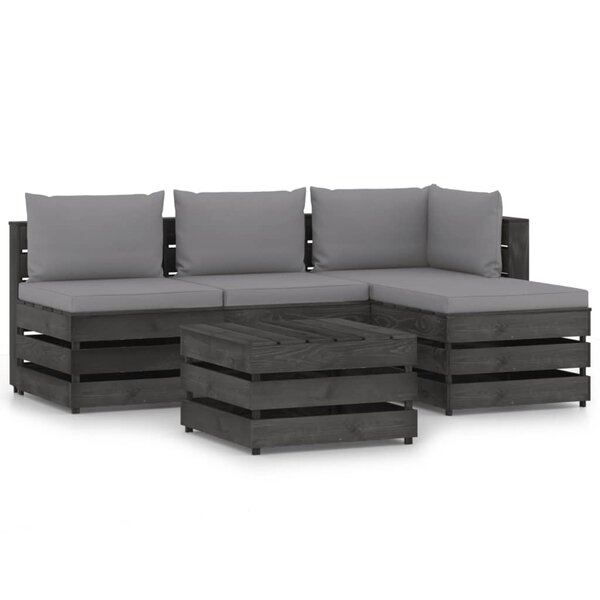 vidaXL Salon de jardin 5 Pièces avec coussins Bois imprégné de gris