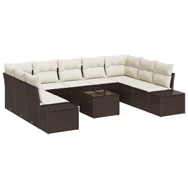 vidaXL Ensemble de canapé de jardin 10 Pièces Marron Poly rotin