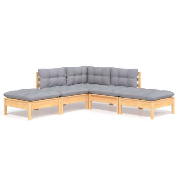 vidaXL Salon de jardin 5 Pièces avec coussins gris bois de pin