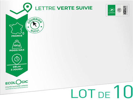 Prêt-à-Poster - Lettre verte suivie - 100g - Format C4 - Enveloppes en lot de 10