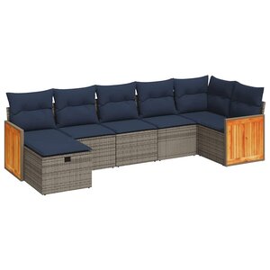 vidaXL Salon de jardin avec coussins 7 Pièces gris résine tressée