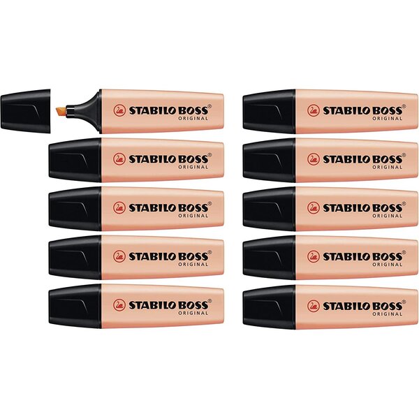 Surligneur boss original pastel pointe biseautée 2 - 5 mm teint de pêche x 10 stabilo