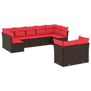 vidaXL Salon de jardin avec coussins 9 Pièces marron résine tressée