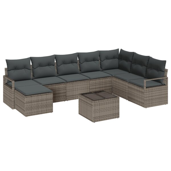 Ensemble de 8 pièces de Canapés de Jardin avec Coussins en Rattan Poly Noir