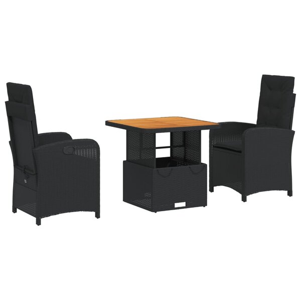 vidaXL Ensemble à manger de jardin avec coussins 3 Pièces Noir