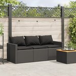 vidaXL Canapé de jardin avec coussins 3 places noir résine tressée