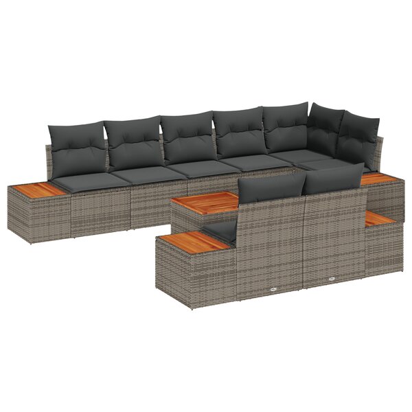 vidaXL Ensemble de jardin 9 pièces avec coussins - Poly rattan gris et bois d'acacia