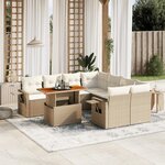 vidaXL Salon de jardin avec coussins 9 Pièces beige résine tressée