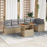vidaXL Ensemble de canapé de jardin 7 Pièces Beige Poly rotin