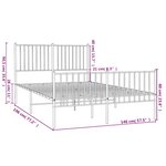 vidaXL Cadre de lit métal sans matelas et pied de lit blanc 140x190 cm