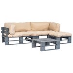 vidaXL Salon palette de jardin 4 Pièces avec coussins sable bois