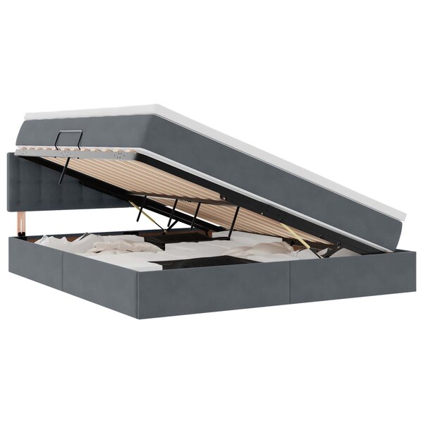 vidaXL Lit de rangement LED avec matelas Gris foncé 180 x 200 cm