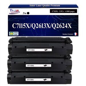 T3AZUR -3x Toners compatibles avec HP C7115X pour LaserJet 1000  1005  1200  1200N  1200SE  1220  1220SE  3300  3310 MFP  3320 MFP  3320N MFP  3330 MFP  3380