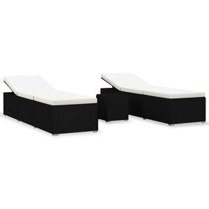 vidaXL Chaises longues de jardin table à thé 3 Pièces Résine tressée Noir