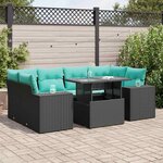 vidaXL Salon de jardin avec coussins 7 Pièces noir résine tressée acacia