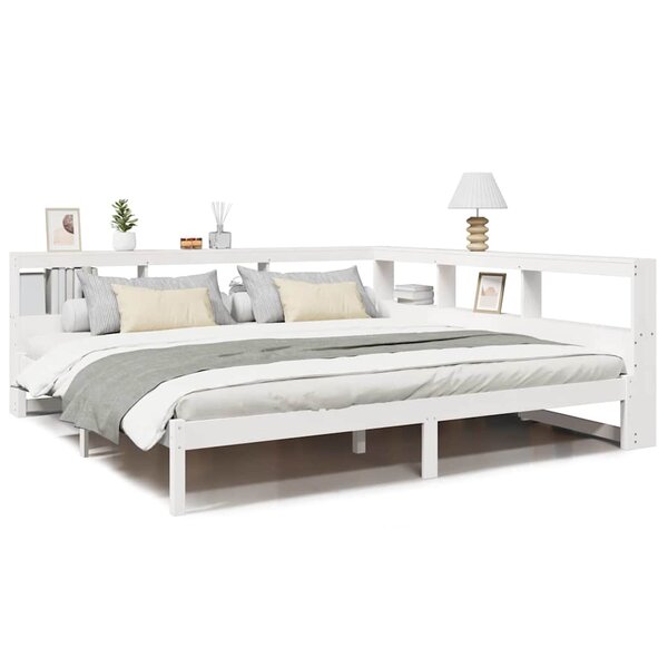 vidaXL Lit bibliothèque sans matelas blanc 200x200 cm bois pin massif