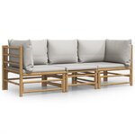 vidaXL Salon de jardin 3 Pièces avec coussins gris clair bambou