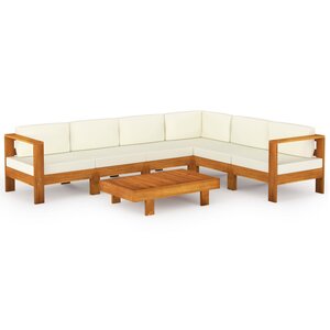 Salon de jardin meuble d'extérieur ensemble de mobilier 7 pièces avec coussins blanc crème bois d'acacia 02_0017087
