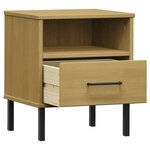 vidaXL Table de chevet avec pieds en métal Marron Bois pin massif OSLO