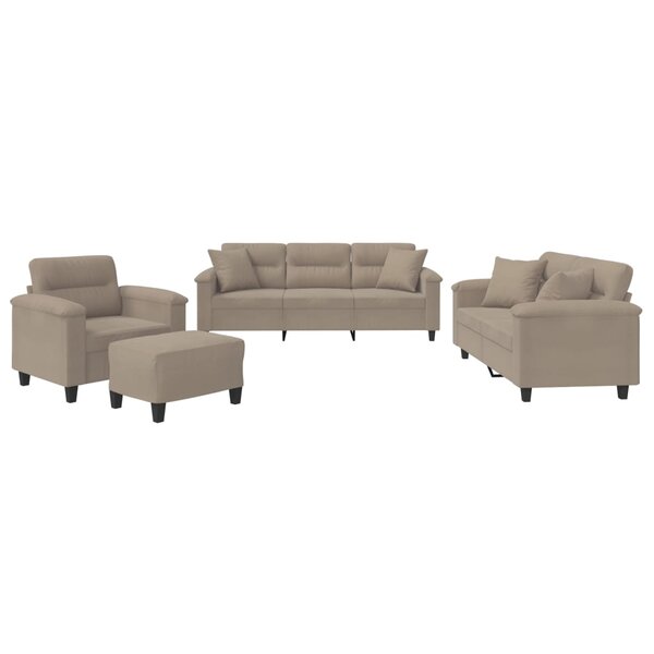 vidaXL Ensemble de canapés 4 Pièces avec coussins Taupe Tissu microfibre