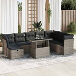 vidaXL Salon de jardin 9 Pièces avec coussins gris résine tressée