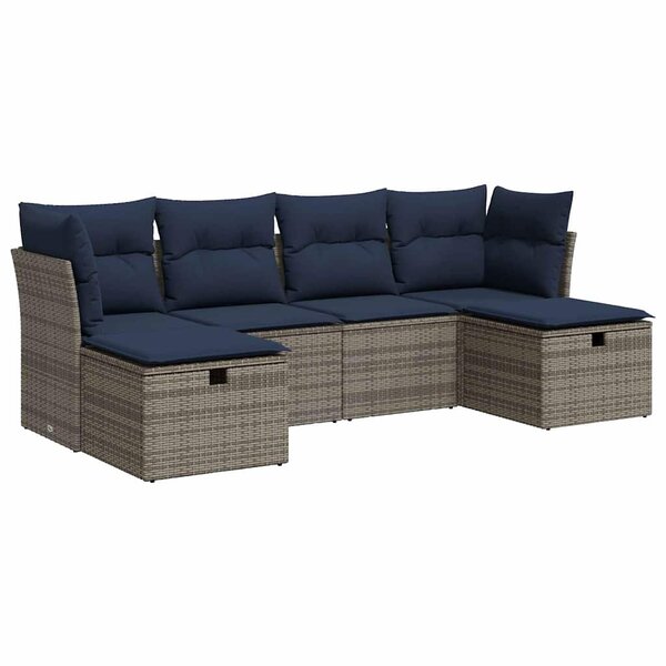 vidaXL Salon de jardin 6 Pièces avec coussins gris résine tressée
