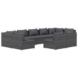 vidaXL Salon de jardin 9 Pièces avec coussins Gris Résine tressée