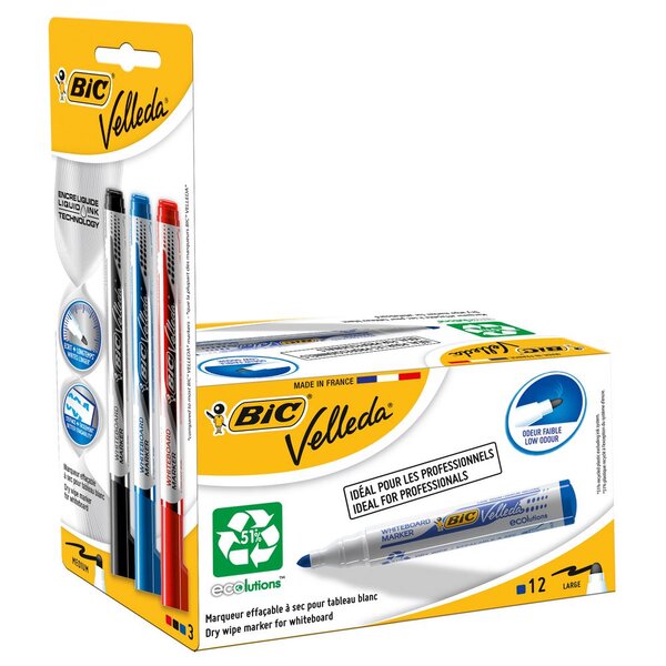 Velleda 1701 Marqueur effaçable tableau blanc pointe ogive 1,5 mm bleu - Pack 12 + 3 offerts (paquet 15 unités)