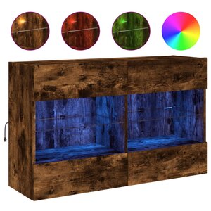 vidaXL Meuble TV mural avec lumières LED chêne fumé 98 5x30x60 5 cm