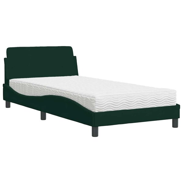 vidaXL Lit avec matelas Dover vert foncé 100x200 cm velours
