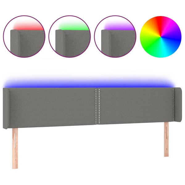 vidaXL Tête de lit à LED Gris foncé 183x16x78/88 cm Tissu